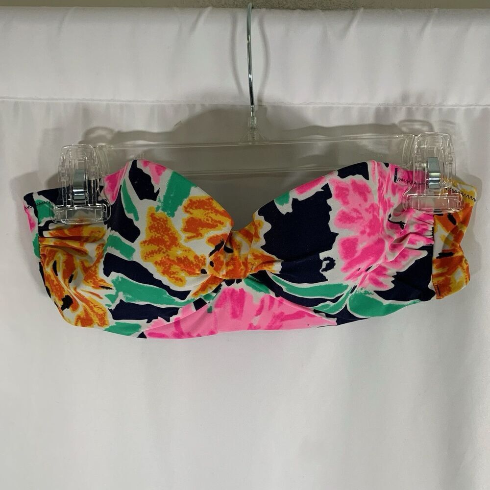 aerie Swim Top Women's 36B Blue Floral Hawaiian Hook Loop Underwired Padded